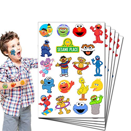 Sesame Tattoos for Sesame Birthday Party Decorations supplies for Kids (5 Sheets, 19 styles)