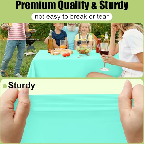 Image of Smiry Disposable Table Cloth - 15 Pack, 54 x 108 Inch Waterproof Rectangle Tablecloths for Parties, Decorative Plastic Table Cover, Leakproof & Sturdy, Mint Green