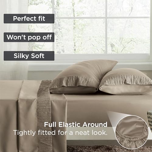 Image of Bedsure Full Size Bed Sheets - 4 Pieces Soft Full Sheet Set - Breathable & Cooling - Hotel Luxury - Easy Care Polyester Microfiber Bedding for Women, Men, Light Khaki