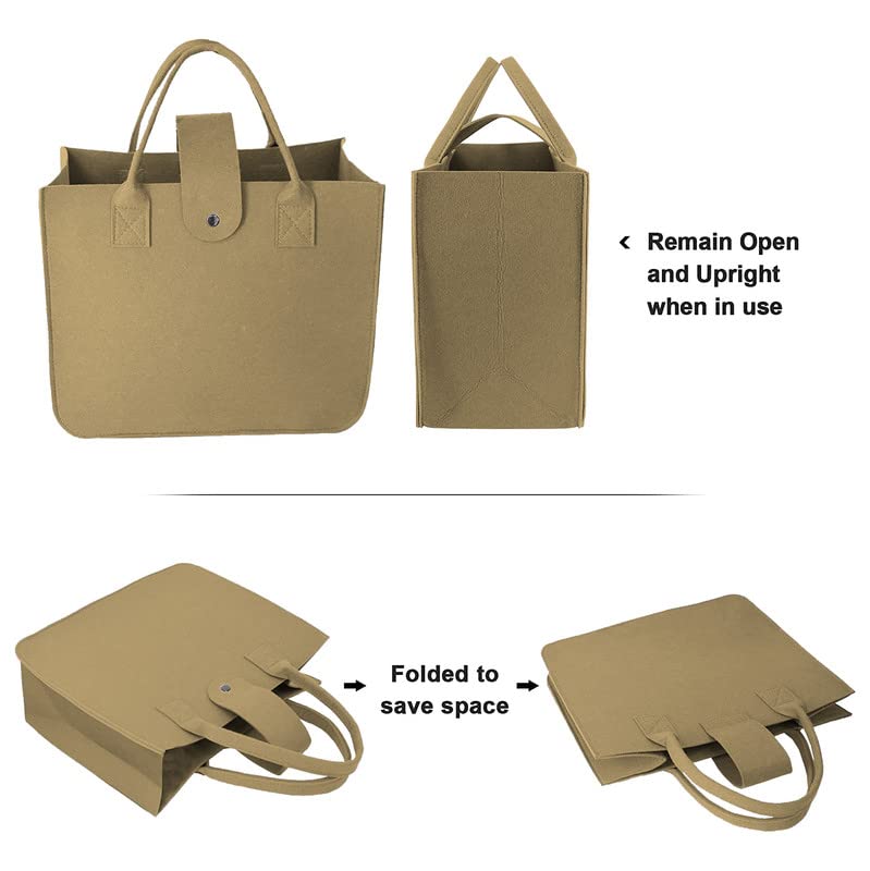 Image of Felt Fabric Reusable Shopping Bag with Handle & Button Closure for Grocery, School, Beach, Travel, Study, Gym, Gifts | Size - 30x34.5x17.8cm
