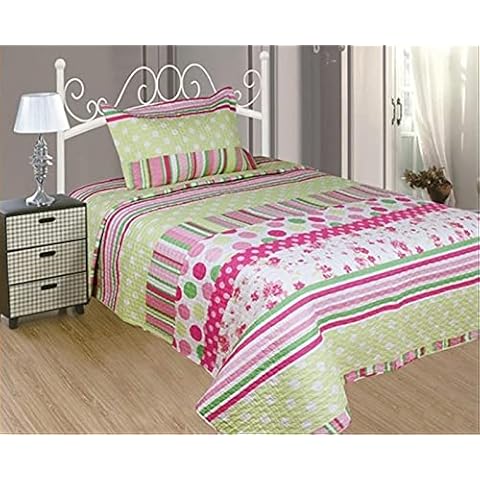ForenTex- Colcha bouti Reversible, (SE-2570), Cama 90 y 105 cm, 190 x 260 cm, Estampada Cosida, Niña Lunares Cover