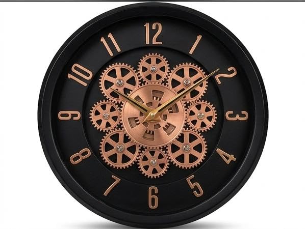Image of Moving Gear Wall Clock, Round, Gold and Rose Gold Finish, Options (NEW Black Golden, Set of 1 Clock)