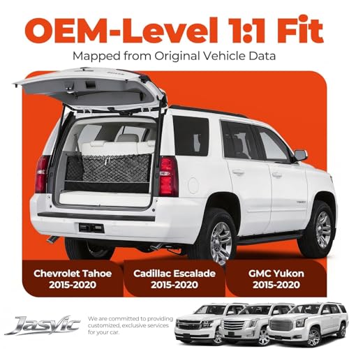 Image of 3-Layer Cargo Net for Chevrolet Tahoe /GMC Yukon /Cadillac Escalade 2015-2020 | Zoned Storage Trunk Net with Integrated Zippered Storage Bag, Heavy-Duty Cargo Organizer Netting for Camping, Trips