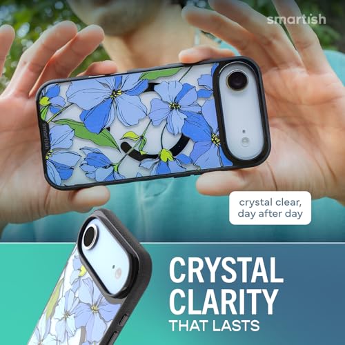 Image of Smartish iPhone Air MagSafe Clear Case - Gripmunk Magnetic Slim Case [Lightweight + Protective] Anti-Yellowing Thin Grip Clear Cover for Apple iPhone Air - Blue Blossoms