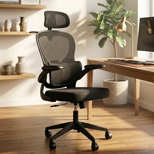 Image of HAVAI Velmora Ergonomic Office Chair | High Back Mesh Chair with Reclining Mechanism, Adjustable Armrest, Headrest & Lumbar Support | Nylon Base & Wheels | Executive /WFH Chair (Black)