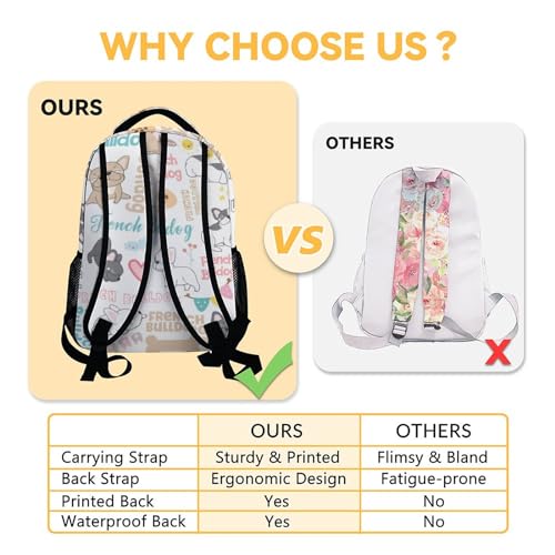 Girls French Bulldog Backpack for School - 16 Inches White Backpacks for Girls - Cute Durable Bookbag for Elementary4