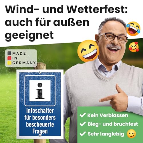 DankeDir! Infoschalter bescheuerte Fragen - 30 x 20 cm Schild - Geschenkidee Deko Partydeko Geschenk Party Kollegen Freunde - Türschild Spruchschild lustiger Spruch Geburtstagsgeschenk