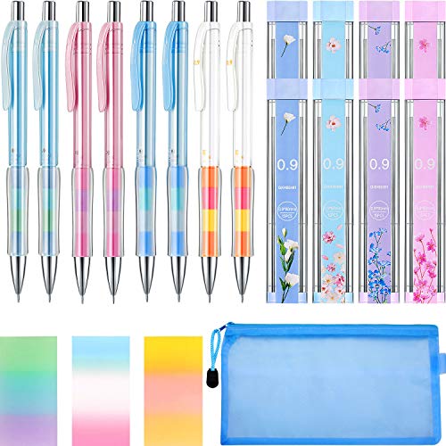 20 Pieces 0.9mm Mechanical Pencil Set, Include 8 Pieces 0.9 mm Automatic Pencil, 8 Pieces 2B Lead Refills, 3 Pieces Erasers and Pencil Bag for Writing Drawing Crafting