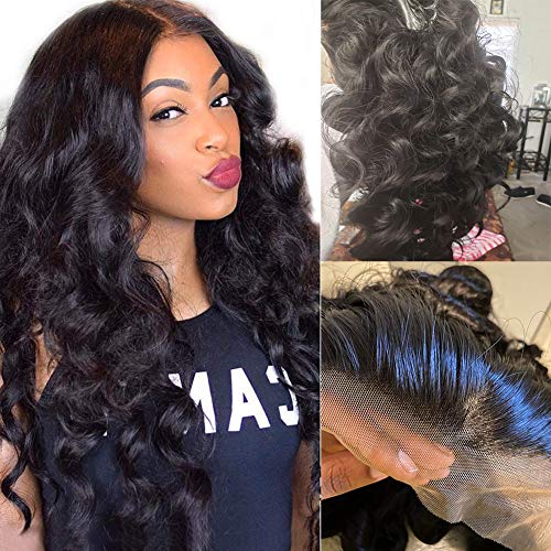 4x4 Lace Closure Wigs Wavy Human Hair Lace Front Wigs Pre Plucked Unprocessed Human Hair Wave Wigs For Black Women Natural Color 24inch