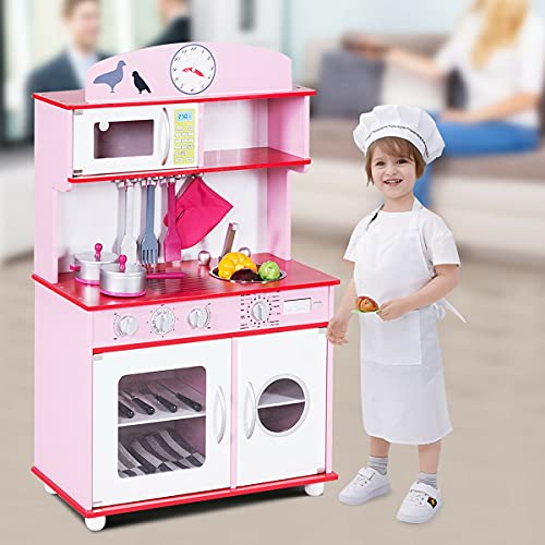 Kinderküche Spielküche Holz Kinderspielküche Spielzeugküche Spielzeug Holzküche HUIJK (Color : Rosa) – Bild 3
