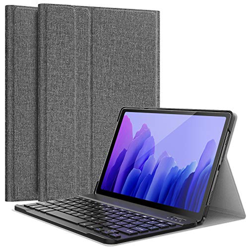 Moko Keyboard Case For Samsung Galaxy Tab A7 2020 10.4 Inch Model (Sm-T500/505/507), Pu Magnetic Cover Case With Removable Wireless Keyboard & Auto Wake/Sleep Supported, Denim Gray #TOP13