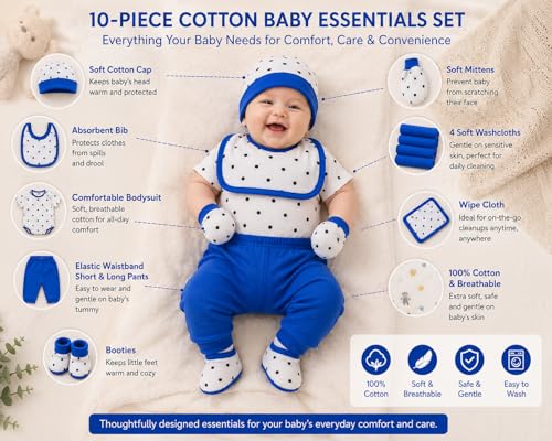 Image of T2F 13 Pcs Newborn Baby Girl /Boy Gift Set, Premium Pink /Blue 100% Cotton Baby Clothing Gift Box with Bodysuit, T-Shirt, Cap, Mittens, Booties, Bib, Pants, Shorts, Towel & Wash Cloths