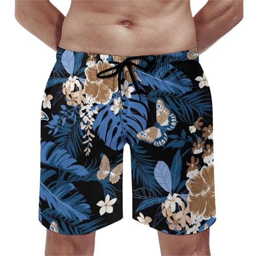 Sunflowers Leo Pattern Mens Swim Trunks, - Main Image