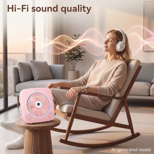 Image of CD Player Portable Bluetooth Rechargeable: CD Players for Home Kegaudio 1800mAh Desktop Wall CD Player with Speakers with Dust Cover FM Radio USB Remote Control
