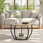 GreenForest Coffee Table Round for Living Room, 27.6 inch 2 Tier Small Tea Tables with Storage, Farmhouse Center Table with Adjustable Feet, Grey Wash - Image 2