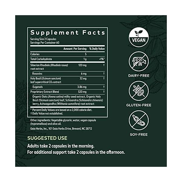 Gaia-Herbs-Adrenal-Health-Daily-Support-Stress-Relief-and-Adrenal-Fatigue-Supplement-Holy-Basil-Ashwagandha-Rhodiola-Adrenal-Complex-Vegan-Liquid-Capsules-120-Count Gaia Herbs Adrenal Health Daily Support - with Ashwagandha, Holy Basil & Schisandra - Herbal Supplement to Help Maintain Healthy Energy and Stress Levels - 120 Liquid Phyto-Capsules (120 Count)