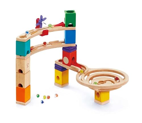 Hape E6021 Quadrilla Race to the Finish, Wooden Marble Run - 58 pieces, Educational Construction Toys for 4 Years and Up