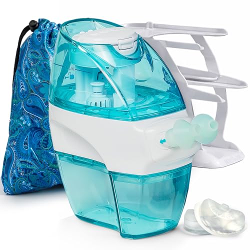 Image of Navage Nasal Care Deluxe Bundle - Powered Nose Cleaner for Congestion Relief w / 30 SaltPods, Storage Caddy, Paisley Travel Bag & Batteries ($137 Value). Sinus Rinse for Clinically Proven Benefits
