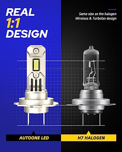 Image of AUTOONE H7 LED Bulbs, Latest-Gen 60000LM 1200% Brighter, 6500K Cool White 1:1 Mini Halogen Size H7 H7LL Accessory Fog Light, No Extra Adapter Needed, Non-polarity Plug and Play, Pack of 2