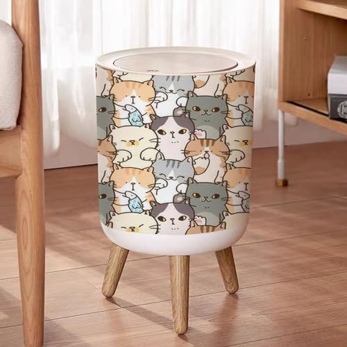 Image of Small Trash Can with Lid for Bathroom Kitchen Office Diaper Seamless Pattern Cute Cartoon Cat Bedroom Garbage Trash Bin Dog Proof Waste Basket Cute Decorative