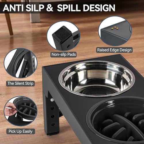 PAWISE Raised Dog Bowl 5 Heights Adjustable, Elevated Dog Bowls with 2x1200ML Stainless Steel Dishes &1 Slow Feeder Bowl, Dog Feeding Station for Small Medium & Large Dogs, Non-Slip and No Spill - Image 4