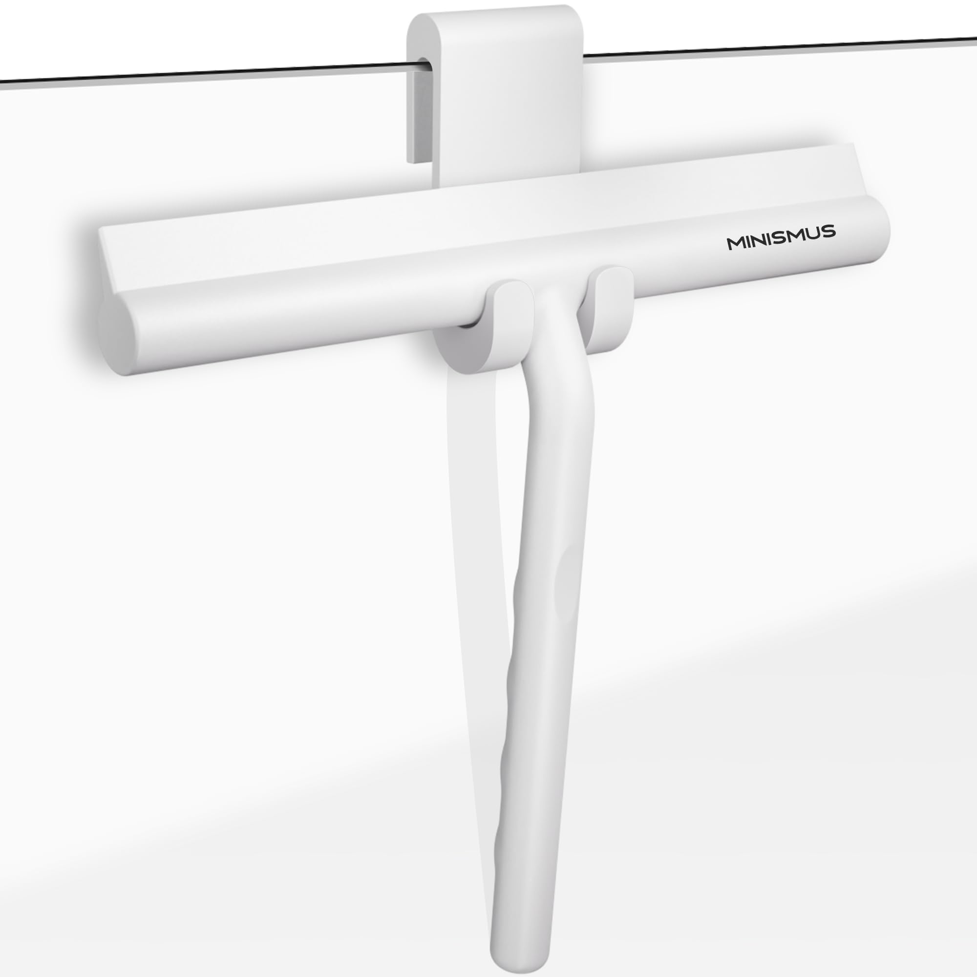 Minismus Silicone Shower Squeegee - Hook with Wiper Blade for Shower Doors - Bathroom Squeegee (White, 8.25'')