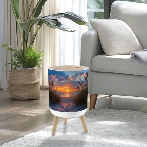 Caneca de basura pequeña con tapa y patas de madera, 7L miniatura 2