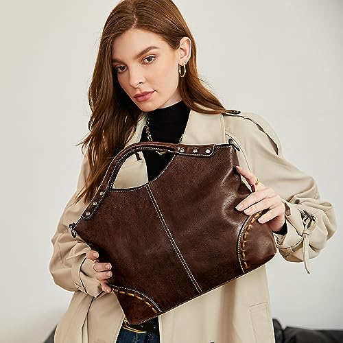 HESHE Leather Purses for Women Satchel Bag Designer Handbag Vintage Top Handle Purse Crossbody Bag Hobo Handbags2