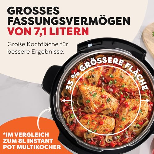 Instant Pot Multikocher XL 7.1L 7-in-1 Smart Cooker - Schnellkochtopf, Schongarer, Reiskocher, Sautierpfanne, Joghurtbereiter, Dampfgarer und Speisewärmer, Schwarz
