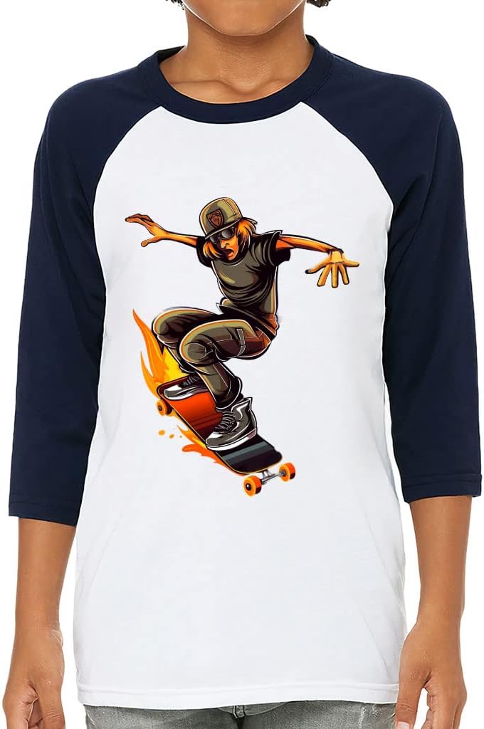 Skate Design Kids' Baseball T-Shirt - Skateboard 3/4 Sleeve T-Shirt - Art Baseball Tee