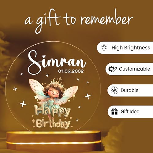 Image of PRINTHUA Personalized LED Night Table Lamp with Custom Name, Unique Gift for Women, Men, Kids, Girlfriend, Boyfriend, Husband, Wife | (Happy Birthday) Plastic,Multicolour
