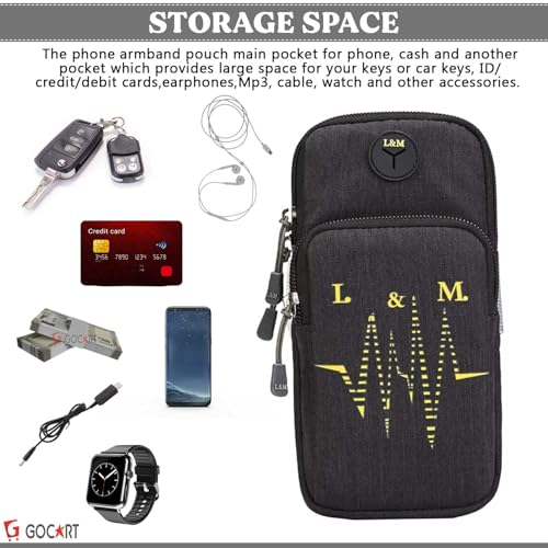 GOCART WITH G LOGO Mobile Arm Bag Men and Women Elastic Travel Mobile Arm Bag Fitness Outdoor Equipment Wrist Bag Best Running Sports Arm Band Strap Holder Pouch Case for Exercise Workout Fits