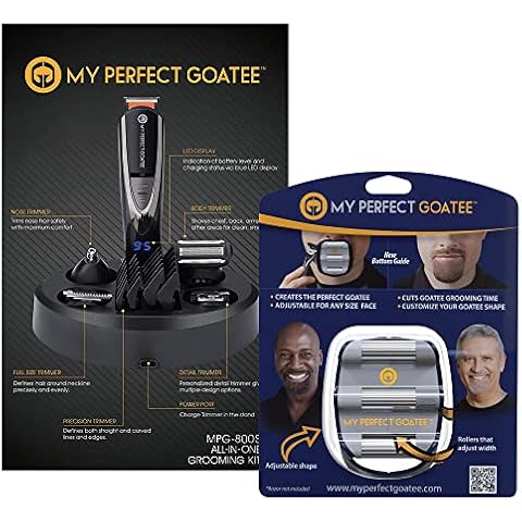 My Perfect Goatee® 13-in-1 Adjustable Beard Trimmer & Goatee Shaving Template for Men - Cordless Beard Grooming Kit for Detailed or Precise Trim W/LED Battery Charge Indicator Cover