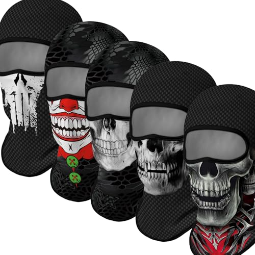 Image of Red Plume 5PCS Ghosts Skull Print Balaclava Full Face Ski Mask UV Protection for Motorcycle Riding Outdoor Sports Men & Women