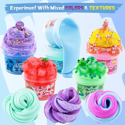 18 x 80 mL Big Premade Slime Kit - 48 FL OZ Slime with 6 Butter, 6 Cloud & 6 Clear Crystal Slimes Varieties - Party Favors for Kids, 56 Pcs Slimes Pack with Jelly Cube Add-ins - image 3