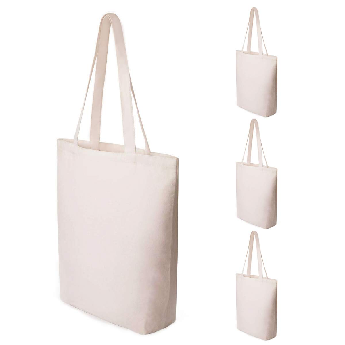 Canvas Tote Bags with Bottoms, 4 Pack Heavy Duty Reusable Grocery Shopping Totes, 15 x 3.9 x 13.4" Natural Cotton Craft, Wedding, Party, Beach Bags