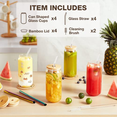 Mfacoy Drinking Glasses With Lid And Straw 4Pcs Set 20Oz Can Shaped Glass Cups, Beer Glasses, Iced Coffee Glasses, Cute Tumbler Cup, Ideal For Whiskey, Soda, Tea, Water, Gift #TOP3