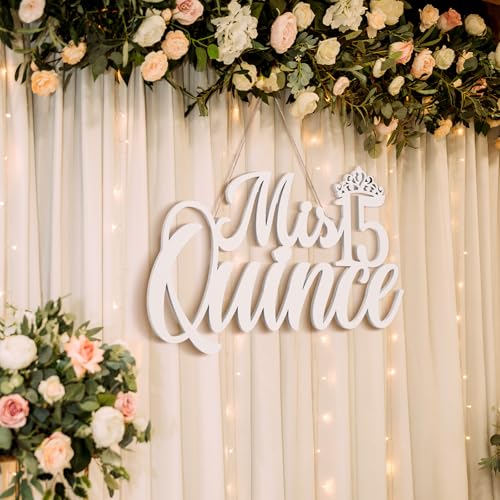 Image of Yuntau Mis 15 Quince Sign Quinceanera Decorations 15th Birthday Quinceanera Party Backdrop Wooden Banner Wall Decor Sign White Mis 15 Quince Birthday Gift for Wall Bedroom Photo Booth Decor Gift
