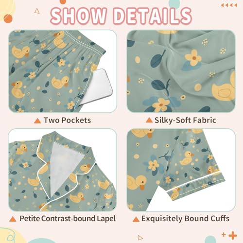 senya Small Duck Satin Summer Pajama Sets Silk Short Sleeve Button Down Sleepwear3