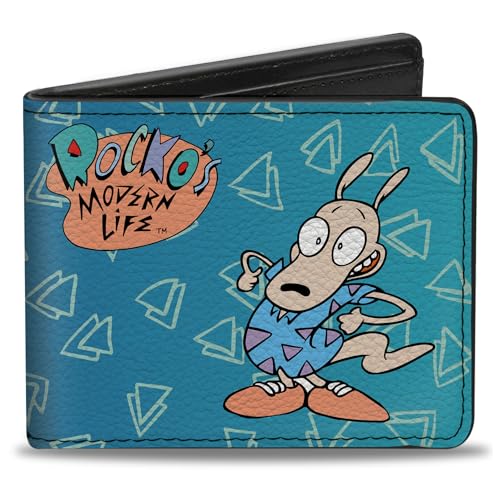 Rocko's Modern Life Men's Buckle-Down PU Bifold Wallet Happy + Sad Poses Blues/White, Multicolor, 4.0