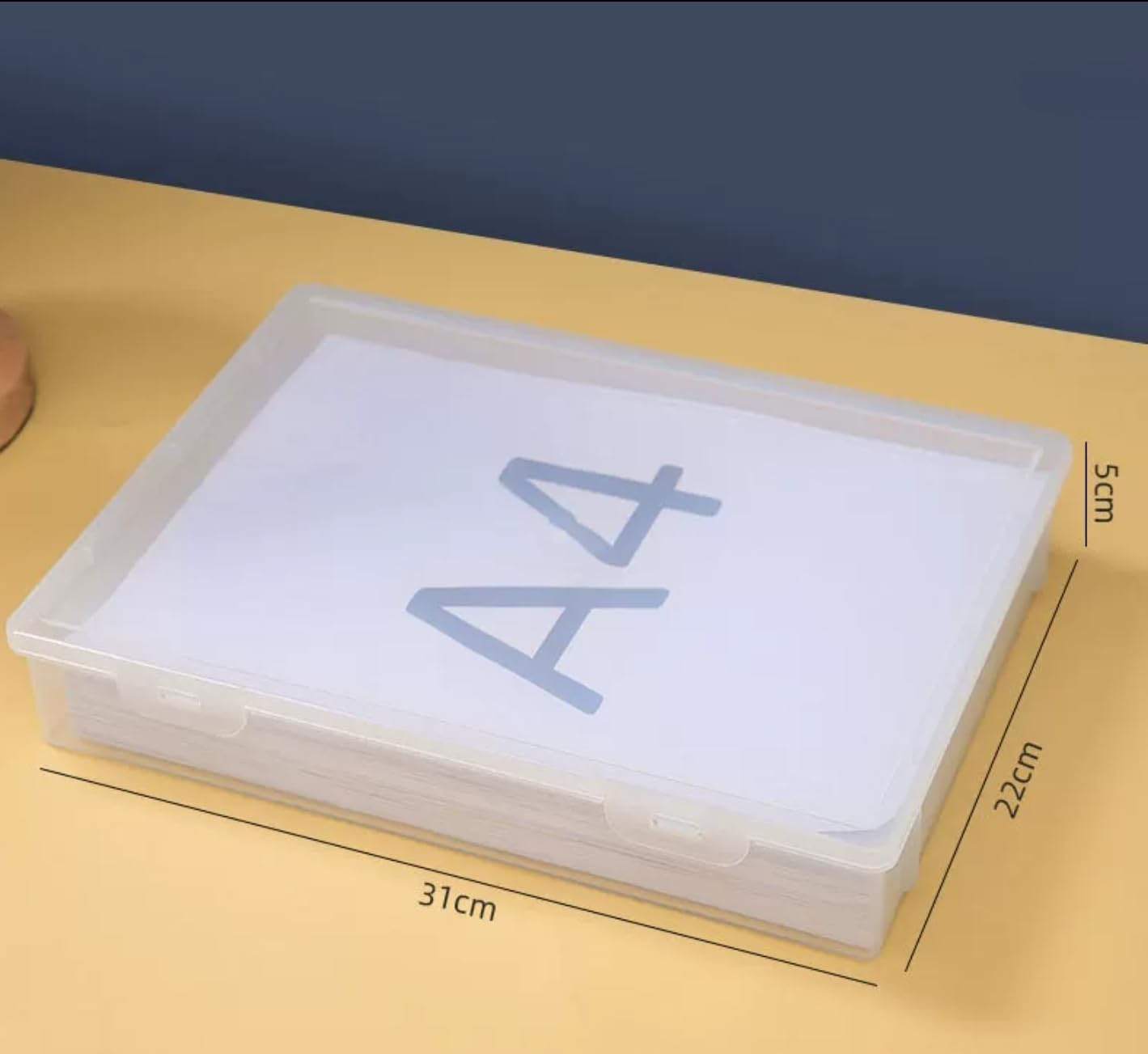 4 prostokątne, przezroczyste pojemniki do przechowywania z tworzywa sztucznego z pokrywami na zawiasach,prostokątne pojemniki plastikowe na papier i artykuły biurowe (Biały, 31×22×5 cm)