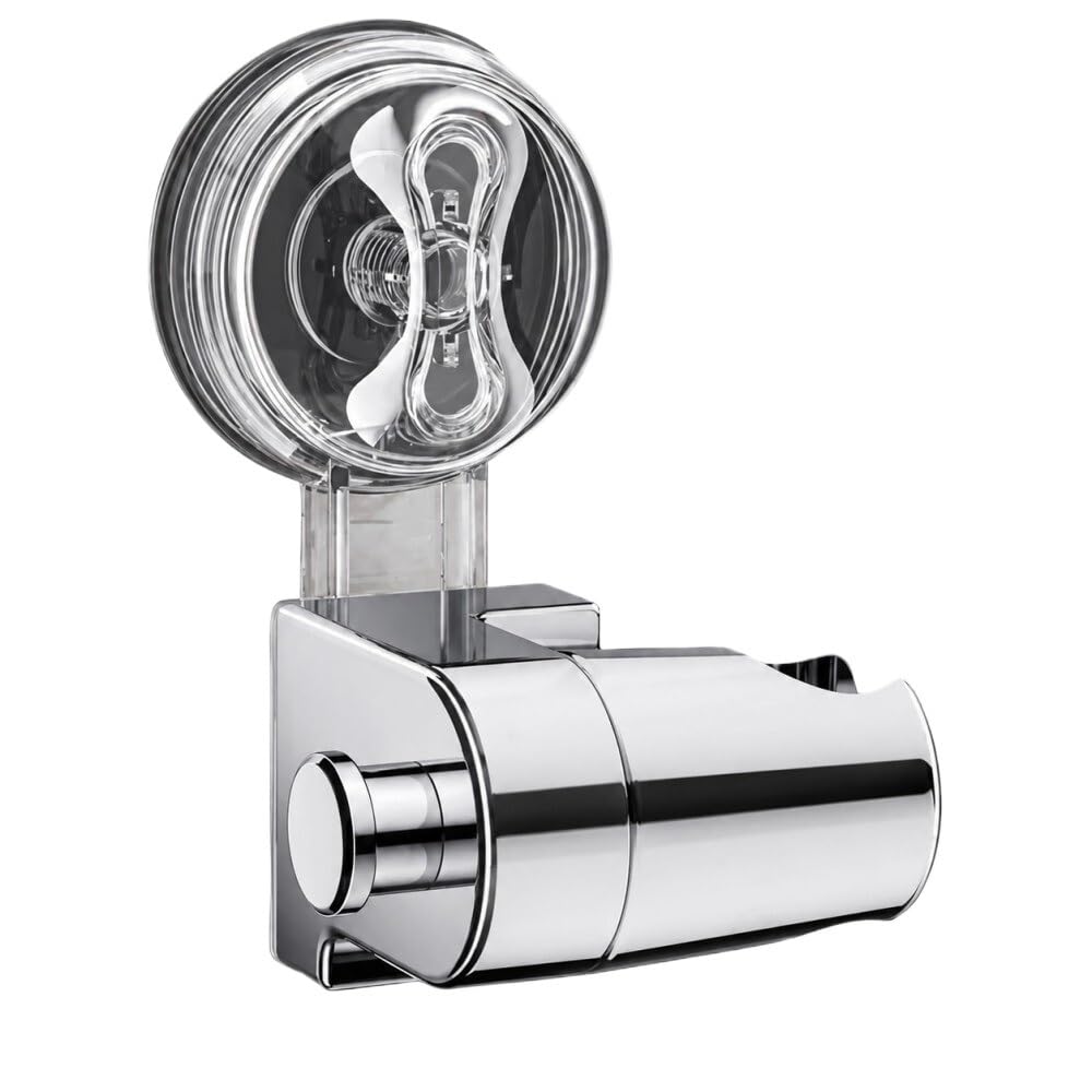 1pcs No Drill Suction Cup Shower Head Holder with Hook(Silver)