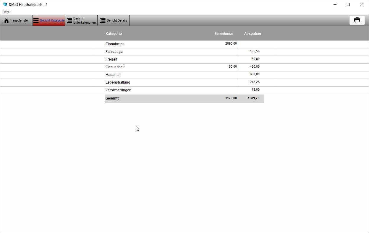 DIGeS Haushaltsbuch Software, Einnahmen- und Ausgabenverwaltung, für Windows 8/10/11, mit Import- und Exportfunktion