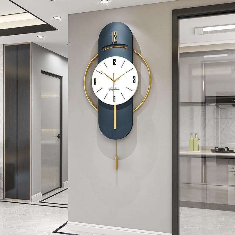 Image of Luxury European Home Decoration Creative Personality Crystal Art Metal Blue Wall Clock for Living Room Analog (Antique, 62 * 37 * 6.8 cm)