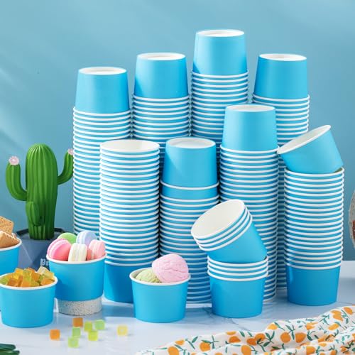 Image of Nuenen 300 Pcs 8 oz Summer Ice Cream Paper Cups Bulk Disposable Dessert Cups Solid Color Paper Dessert Bowls for Snack Sundae Spring Party Favors Ice Cream Bar Supplies (Blue)