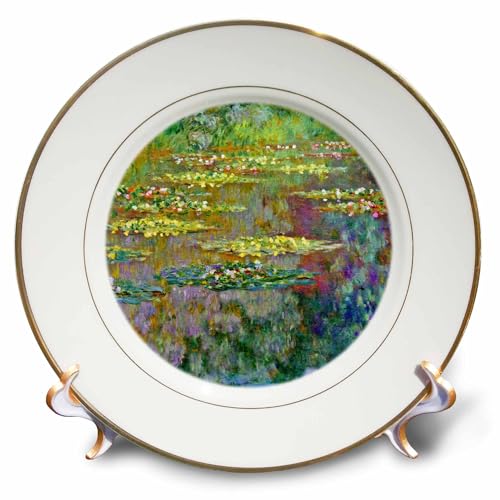 3dRose cp_155656_1 Water Lilies by Impressionist Artist Claude Monet - Waterlilies on Lake Famous Nature Impressionism - Porcelain Plate, 8