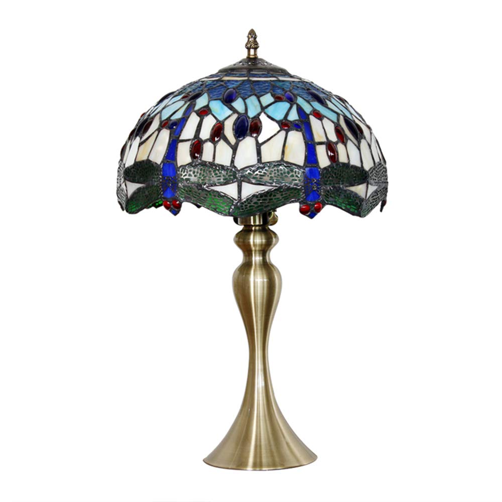 Lampa stołowa, 16-calowa retro lampka nocna do sypialni, wzór ważki Vintage stolik nocny Lampa biurkowa do sypialni Szafka nocna Dekoracyjna lampa stołowa do salonu