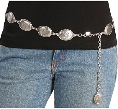 Tony Lama Women's Antiqued Concho Link Hip Belt Silver Large