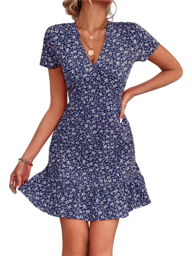 RODASON Sommerkleider für Damen Damen Kleid mit eckigem Ausschnitt Lange Puffärmel A-Linie lässiges kurzes Minikleid Cover