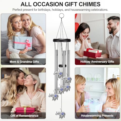 Image of Virekm Memorial Wind Chimes, Angel Wind Chimes for Outside Clearance | Elephant Gifts for Women, Outdoor /Indoor Hanging Decorations for Patio, Porch, Garden Decor, and Backyard (Evil Eye Elephant)